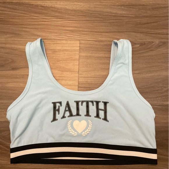 No Boundaries Light Blue and black “Faith” Sport bra size L - Picture 3 of 4